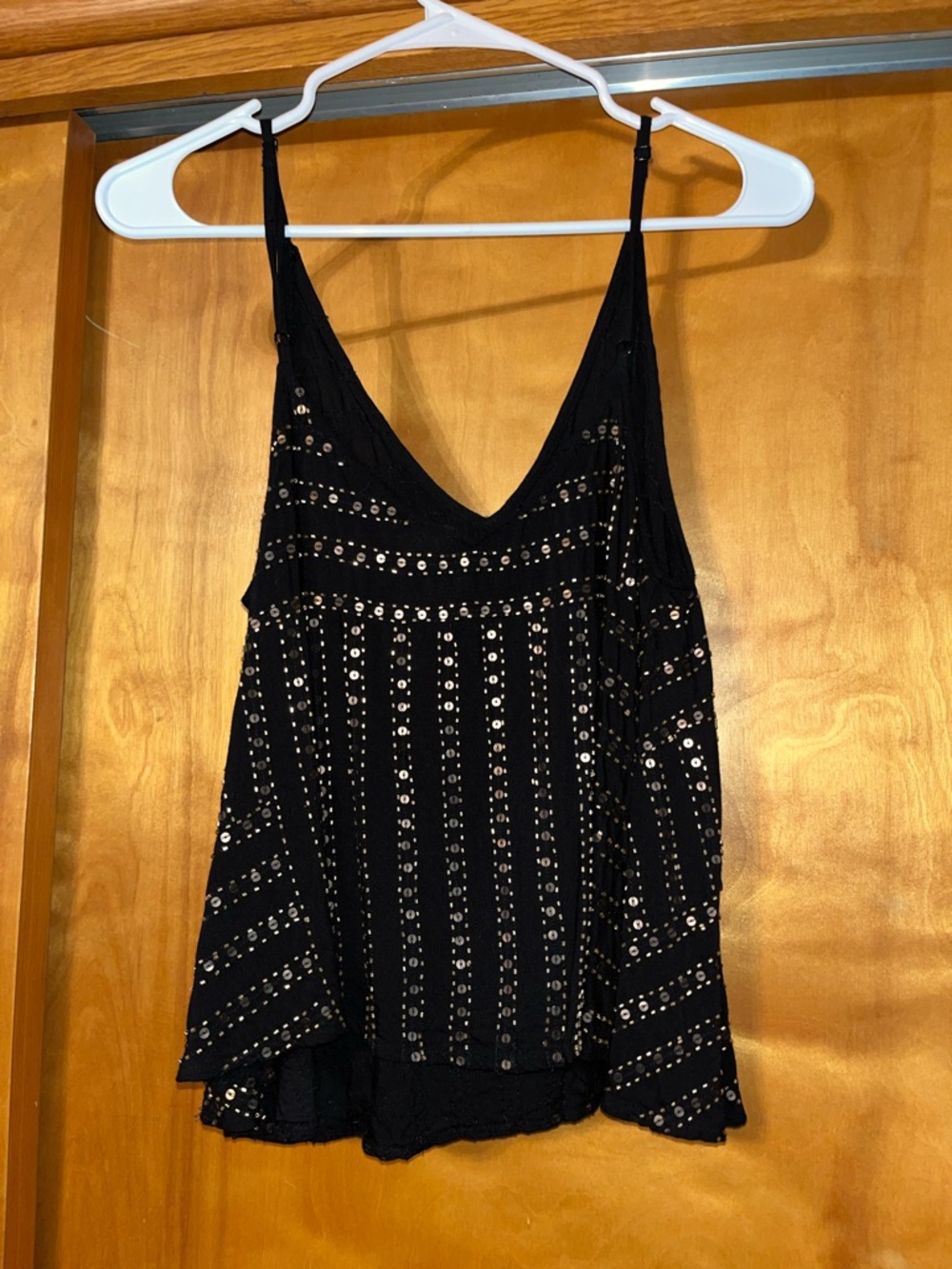 Free People Black Sequin V-Neck Tank Top - Picture 4 of 4